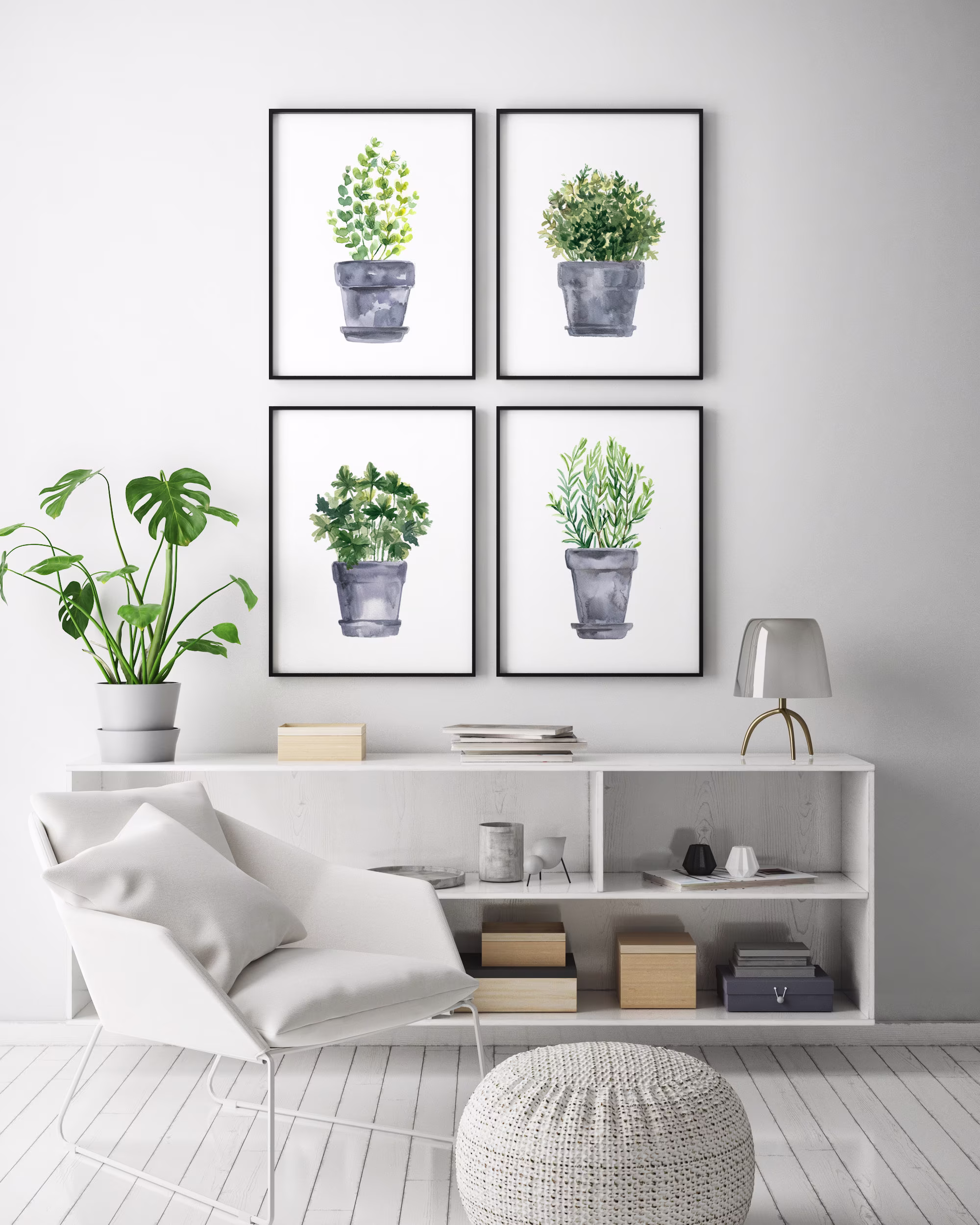 Herbs Slate Blue Gray Print Set Of 4, Oregano, Parsley, Rosemary, Oregano With Small Leaves, Herb Prints, Wall Art Painting, Kitchen
