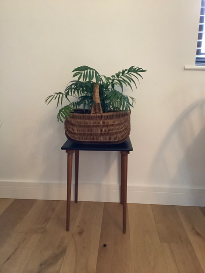 Vintage 1950S Wicker Shopping Basket With Central Carry Handle
