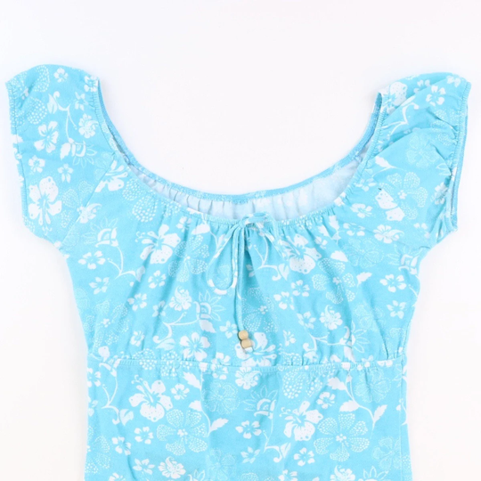 Hibiscus Top Vintage 90S Floral Top Retro Y2K Tshirt Blue Size Womens 10