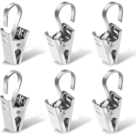 Curtain Rings with Clip, 100 Pieces Stainless Steel Curtain Hooks Clip Rings for Home Window Decoration Photos Crafts, Silver