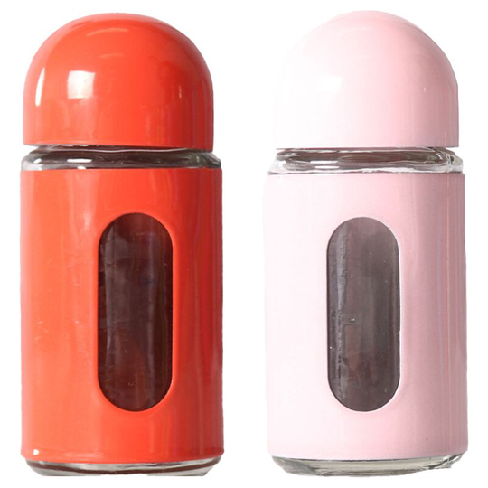 Glass Salt and Pepper Shakers with Adjustable Pour Holes - Stainless Steel Salt Shaker and Pepper Shaker red + pink