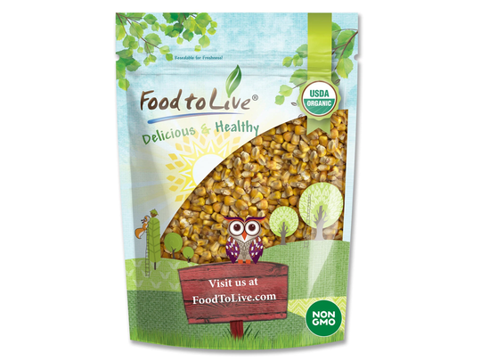 Organic Yellow Whole Corn - Non-Gmo Maize, Cleaned & Dried Kernels, Vegan, Kosher, Bulk, Good Source Of B Vitamins