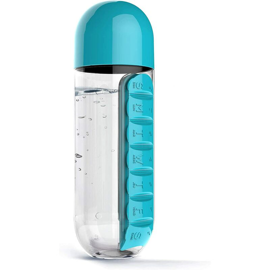 MUFF Water Bottle with Pill Holder, Portable Inserted Pill Case Bottle blue