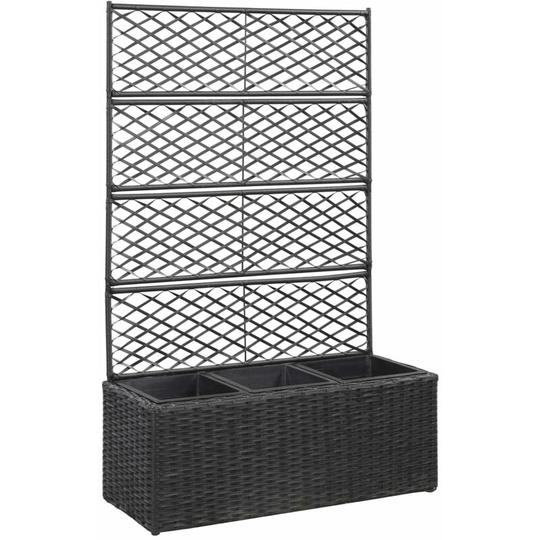 Trellis Raised Bed with 3 Pots 83x30x130 cm Poly Rattan Black - Black