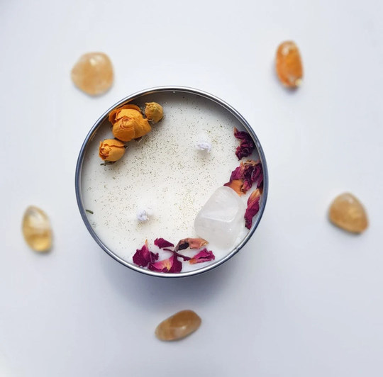 Rose, Plum & Patchouli Scented Candle, Master Healer, Crystal Clear Quartz, , Aligns Chakras, Soy Wick, Wax Candle