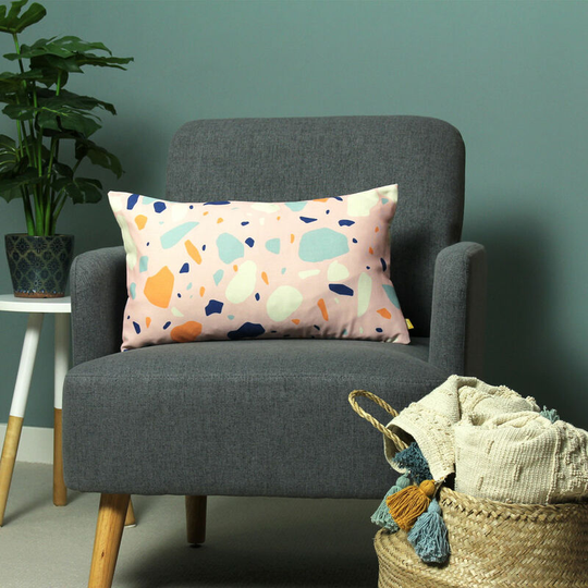 Furn - Terra Abstract Print Recycled Polyester Cushion Cover, Powder, 43 x 43 Cm