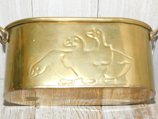 Vtg Brass Sm Planter W Geese, Geese Oval Planter, Home Decor, Country Farm House, Daysgonebytreasures Dc