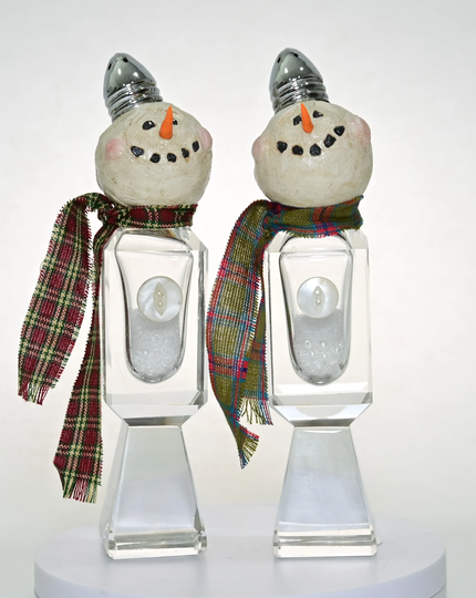 Vintage Salt Shaker Snowman #122 & 123 | Winter Decor Glass Recycled
