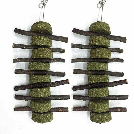 Monly - Rabbit Chew Toys 2 Pack Natural Apple Twigs with Herb Cake Snacks Teeth Grinding Toys for Small Animal Rabbit Hamster Chinchilla Guinea Pig