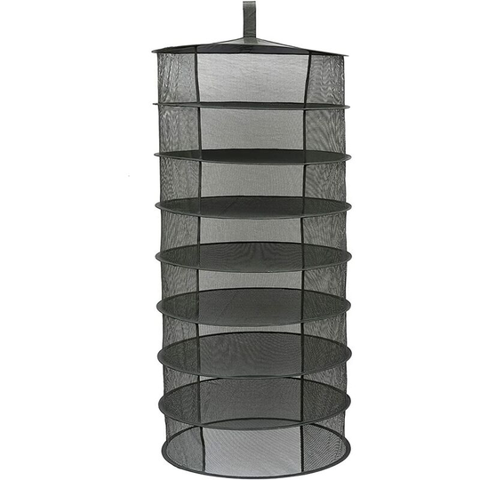 8-Layer Hanging Basket, Collapsible Drying Rack Herb Dry Net, Opening Shape Mesh Bag 600mm Diameter for Herbs, Flowers, Sprouts, Plants, Black
