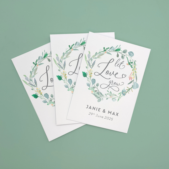 Seed Packet Wedding Favours, Seeds Included, Let Love Grow Eucalyptus Greenery, Foliage Wreath, Bridal Shower Favors, Botanical
