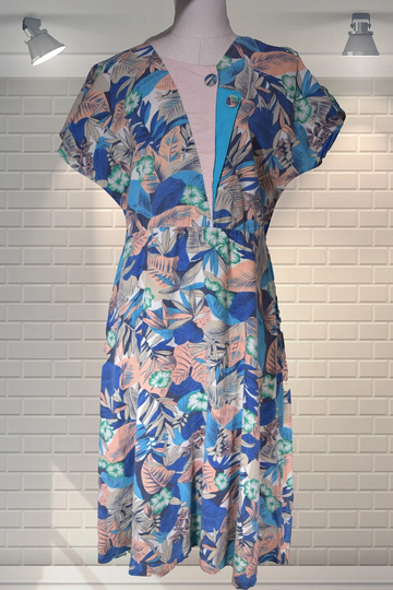 Divine Vintage 1980S Does The 1940S Tropical Print Hibiscus Fearn Palms Dress UK 14/16