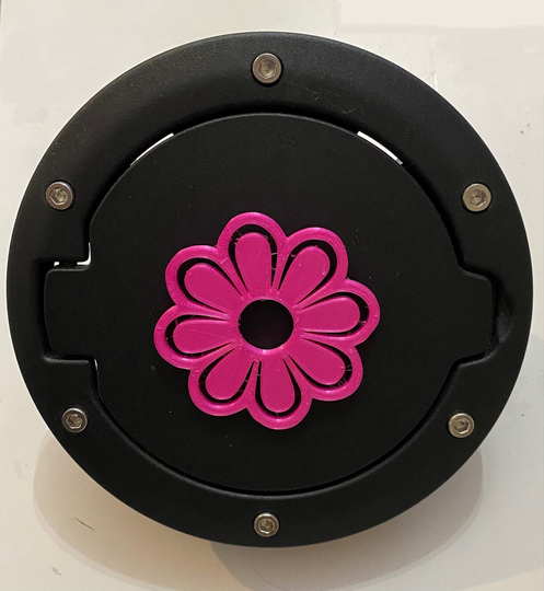 Flowery Flower in 3D Black With Pink For Jeep Jk/Jku Flag Gas Cap Cover - Hawaiian Plumeria
