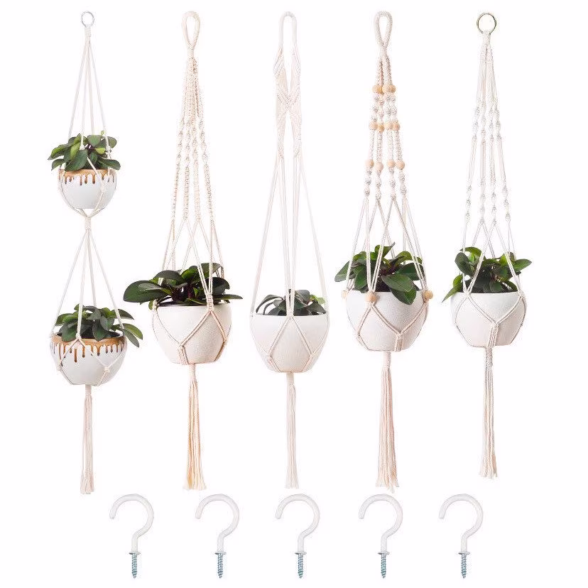 Macrame Plant Hanger Macrame Hangers With Hooks Crochet Boho Wall Art Decor Vintage Style Simple Minimalist