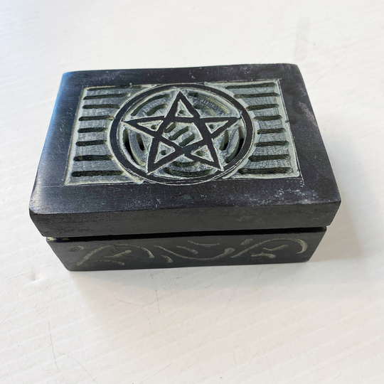 Soap Stone Hand Carved Pentacle Altar Trinket Box
