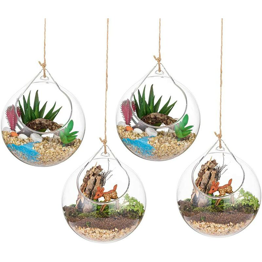 Readcly - Hanging Glass Terrarium 4 Pieces Large Opening Vase Plant Balls 10cm Flower Vase Pot Glass Balls diy Design Wedding Garden Home