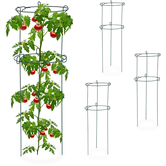 Plant support, pack of 4, garden grow cones with 2 rings, trellis, outdoor, weather-resistant, dark green - Relaxdays