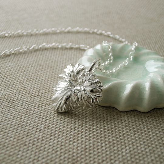 Apple Scented Geranium Leaf Pendant Necklace - Pure Silver Real Pendant, Herb Jewelry, Gift For Her