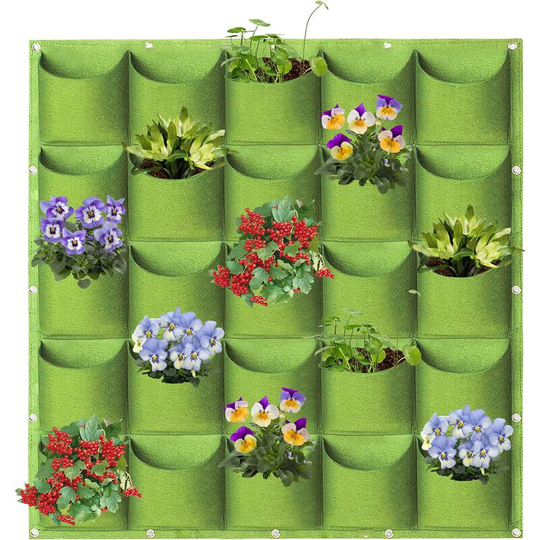 Osqi - Hanging Planting Bags, 25 Pockets, Vertical Wall Mounted, Gardening Planting Bags, Plant Storage Bags (1m×1m, Green)