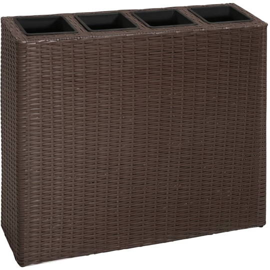 Hommoo - Garden Raised Bed with 4 Pots Poly Rattan Brown