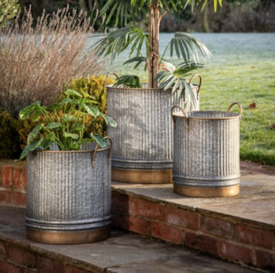 Set Of Three Galvanised Planters With A Gold Finish