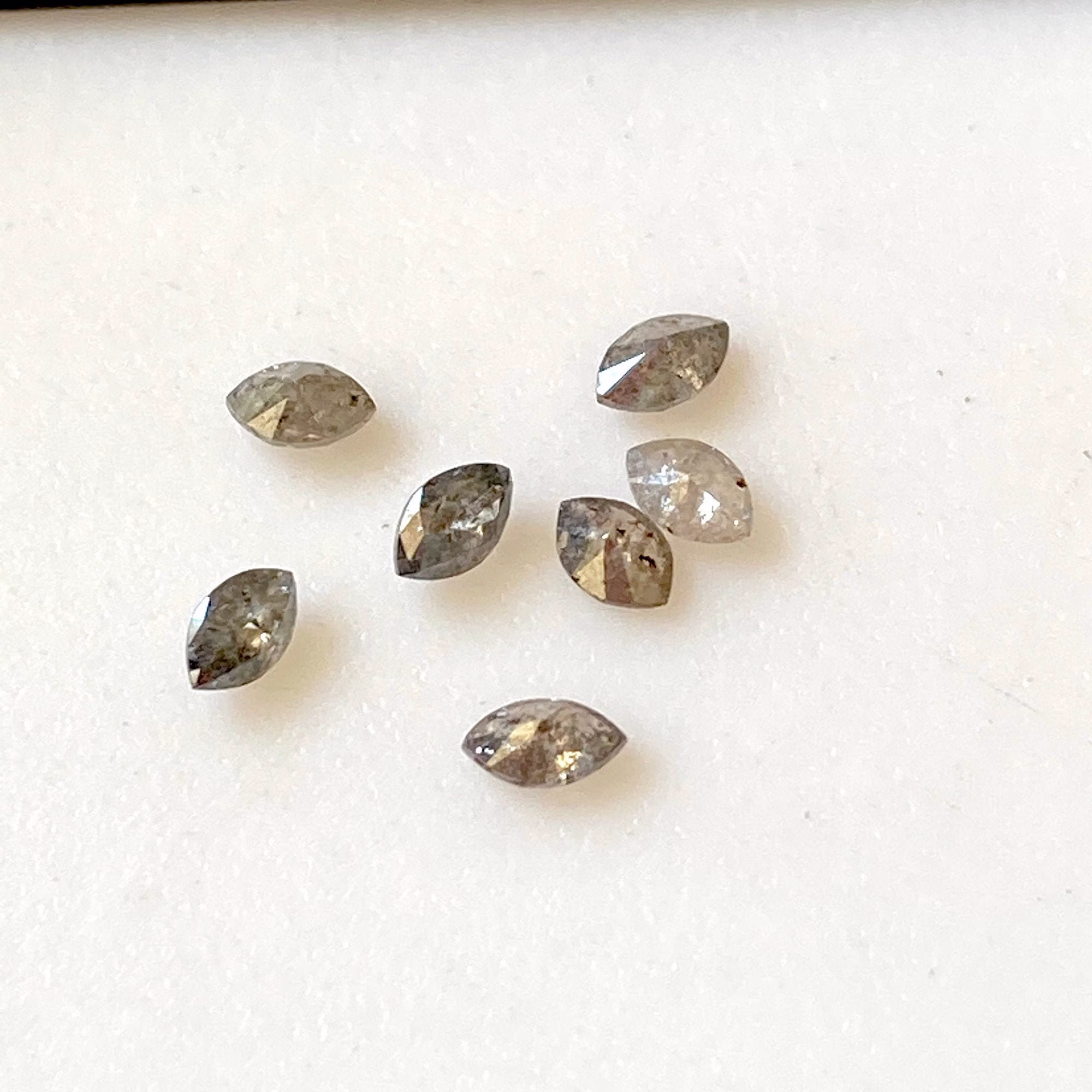 8 Pieces Tiny 2x3mm Salt & Pepper Marquise Shaped Rose Cut Loose Diamond, Natural Grey Accent Diamond For Jewelry, Dds729/9