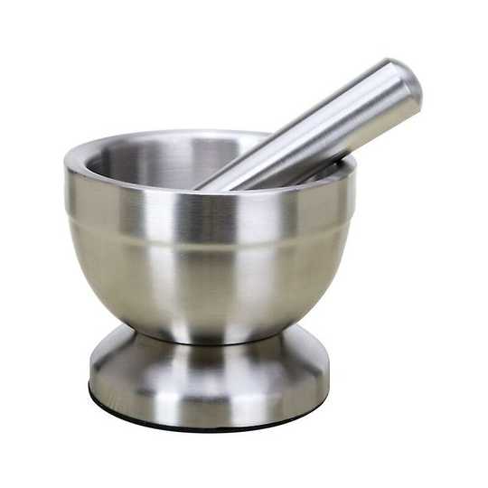 Double Stainless Steel Garlic Grinder Metal Mortar Salt Pestle Pedestal Bowl Garlic Press Herb Pepper Spice Grinder Pot a Thsinde