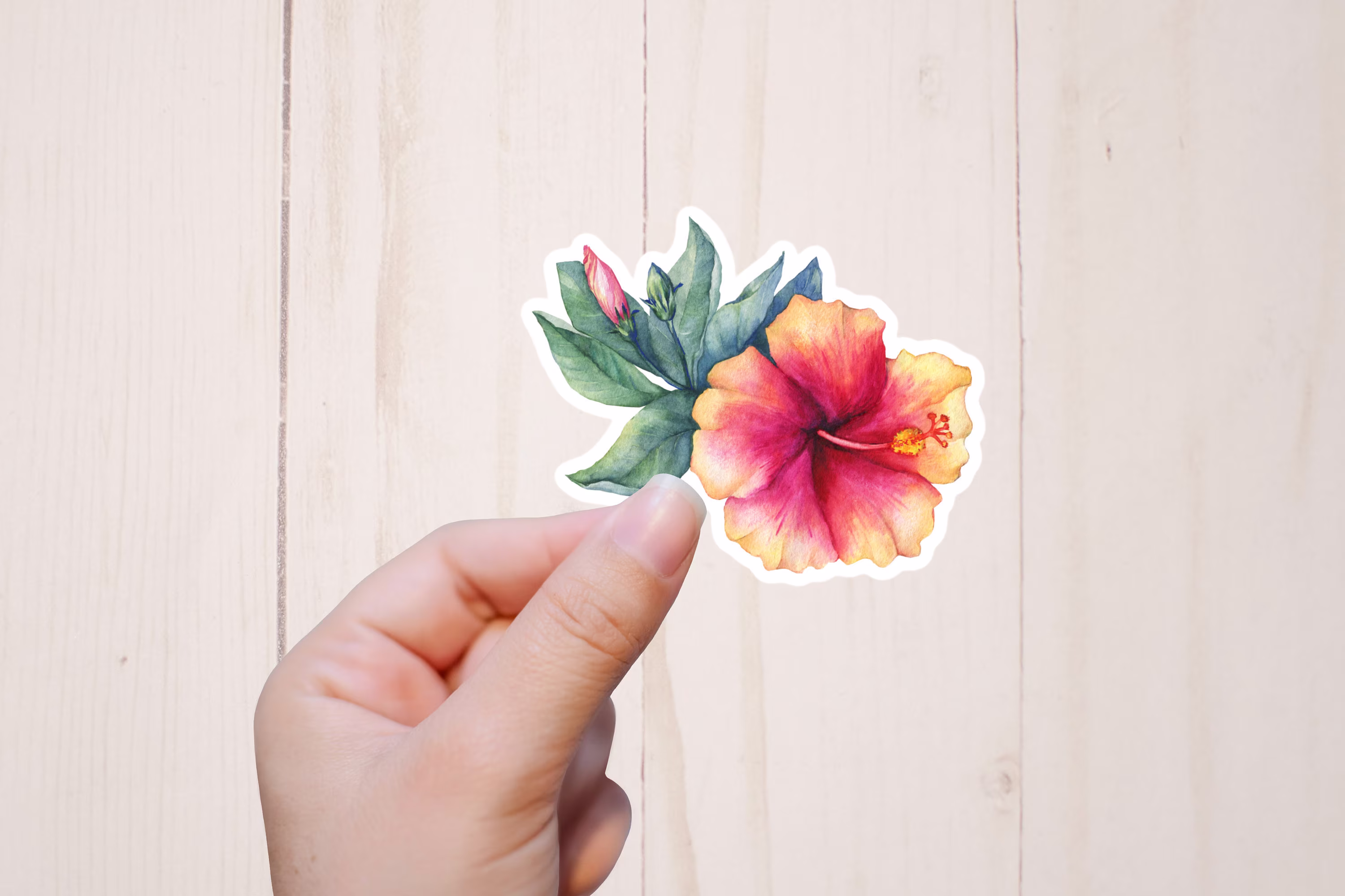 Hibiscus Sticker, Flower Stickers, Aesthetic Waterproof Tumbler Sticker