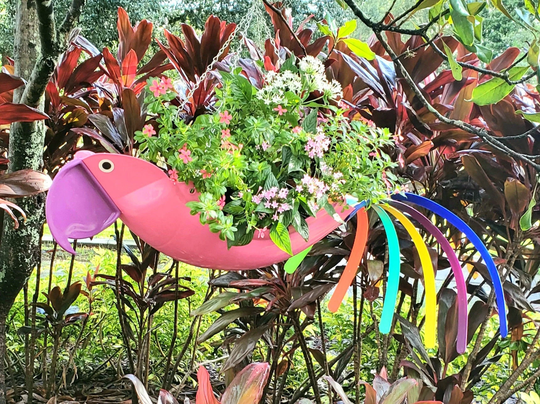 Polly The Pink Parrot Is An Awesome Addition To Our Family Of Birds. The Pink Body Really Stands Out With Deep Purple Beak
