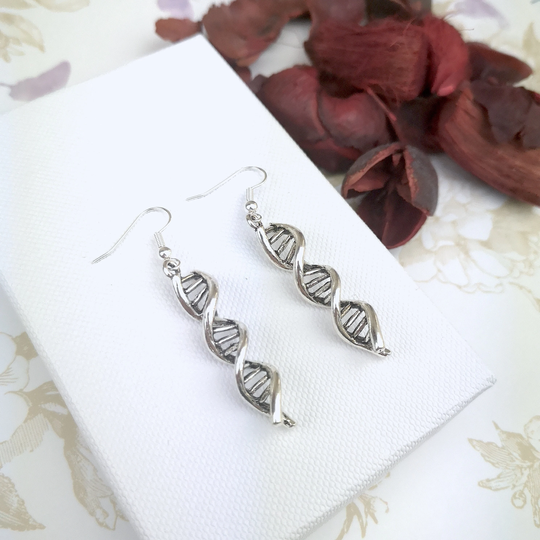 Science Earrings, Dna Helix Silver Drop Long, Teacher School Nurse Gift, Biology Graduation Gift