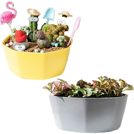 2 Pack Large Colorful Plastic Pots, Plant Stand Nordic Style Planter Plant Container Holder for Succulents, Flowers, Herbs, Cacti Indoor/Outdoor