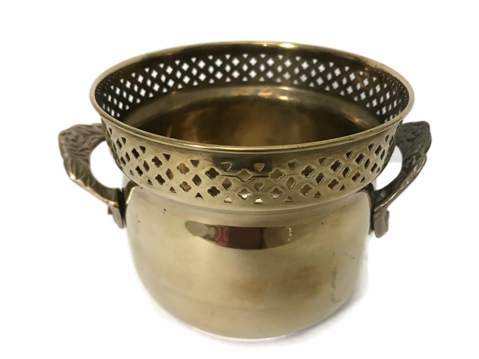 Pierced Brass Jardinere Planter, Vintage Round Decorative 5