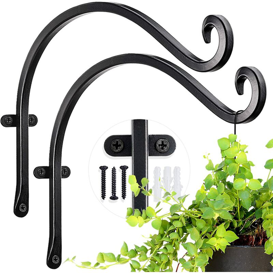 Outdoor Plant Hook (2 Pieces - 30.48cm) Black Plant Hook More Stable and Sturdy