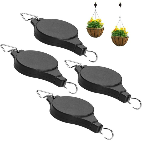 4 Pcs Black Retractable Plant Pulley Flower Basket Hook - Adjustable Telescopic Hook for Hanging Basin Chlorophytum Flower Pot Birdcage - Home