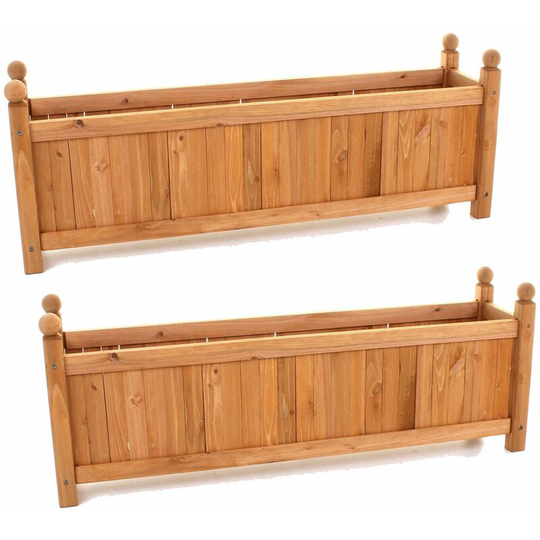 Geezy - 2 x Wooden Garden Planters Flower Plant Pot Window Box Planting Raise Bed Basket (2 x Large Rectangular Planters) - ...
