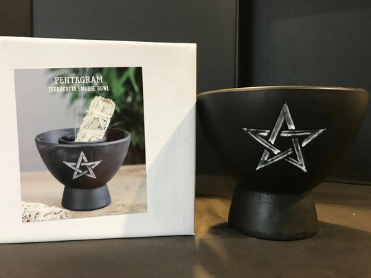Black Pentagram Terracotta Smudge Bowl, Witchcraft Tools & Supplies