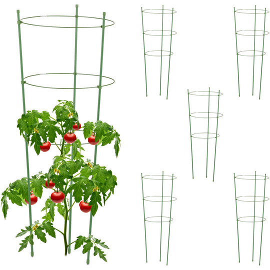 Climbing Aid Set of 6, Metal & Plastic, 76 cm, 3 Adjustable Rings, Trellis Frame Vines Garden Plants, Green - Relaxdays