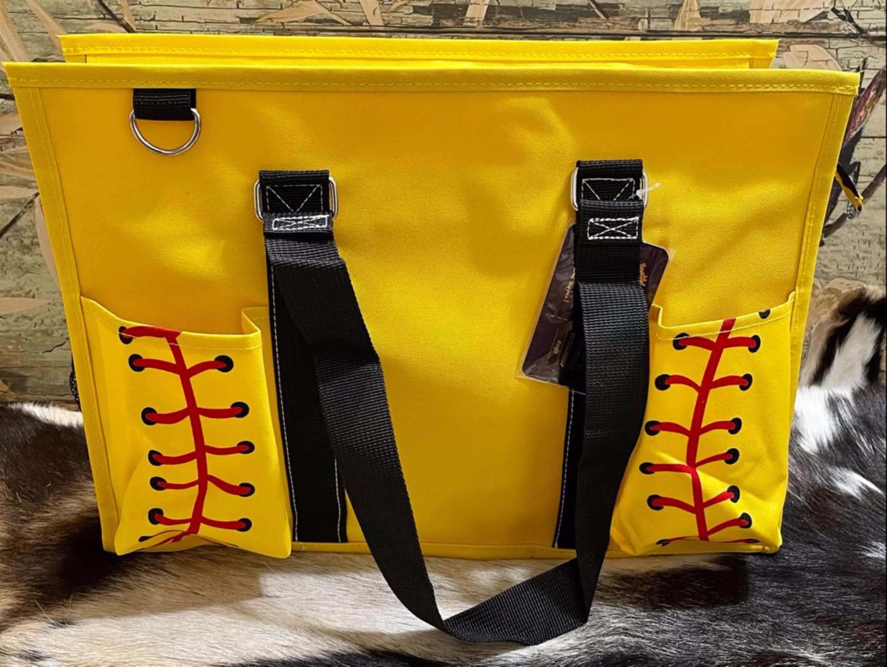 Baseball Print Zippered Caddy Organizer Medium Tote Bag