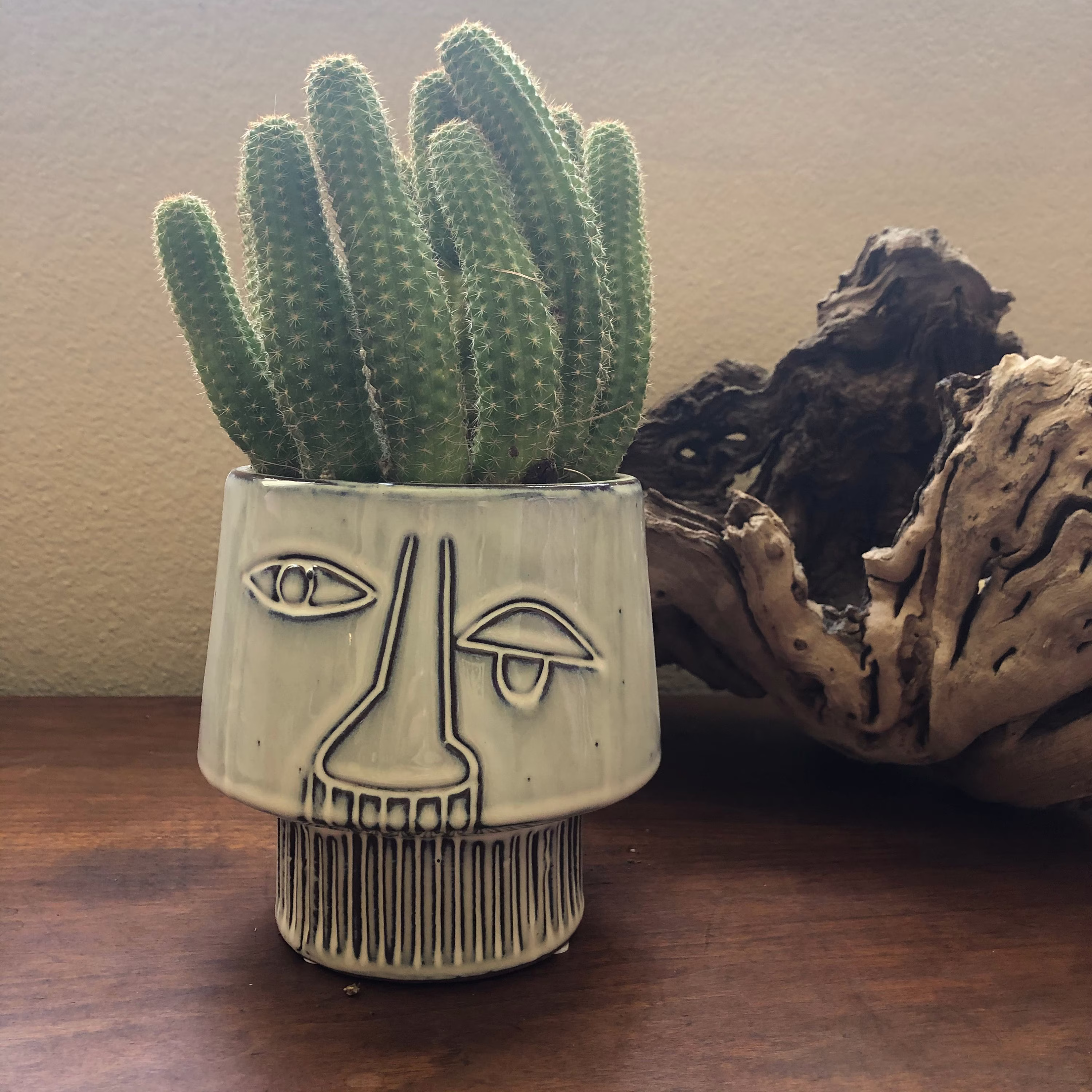 Abstract Ceramic Face Planter Or Vase 6"D X 5 1/2