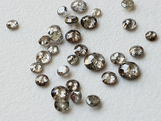 1.2-1.3mm Salt & Pepper Rose Cut Diamond, 10 Pieces Rare Natural & Tamboli Diamond Cabochon, Loose
