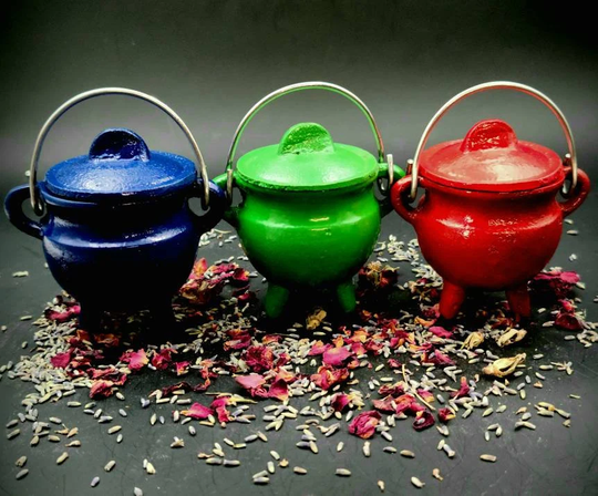 Colored Cauldron - Cast Iron, Wicca, Herbs, Spellwork, Witchcraft, Burner, Spells, Red, Green, Blue, Altar Decor, Witchy Tools, Casting