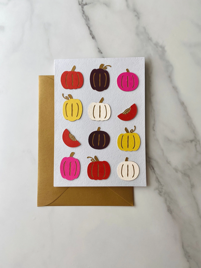 Season's Greetings Pumpkins - Handmade 3D Fall/Halloween Thanksgiving Holiday Card