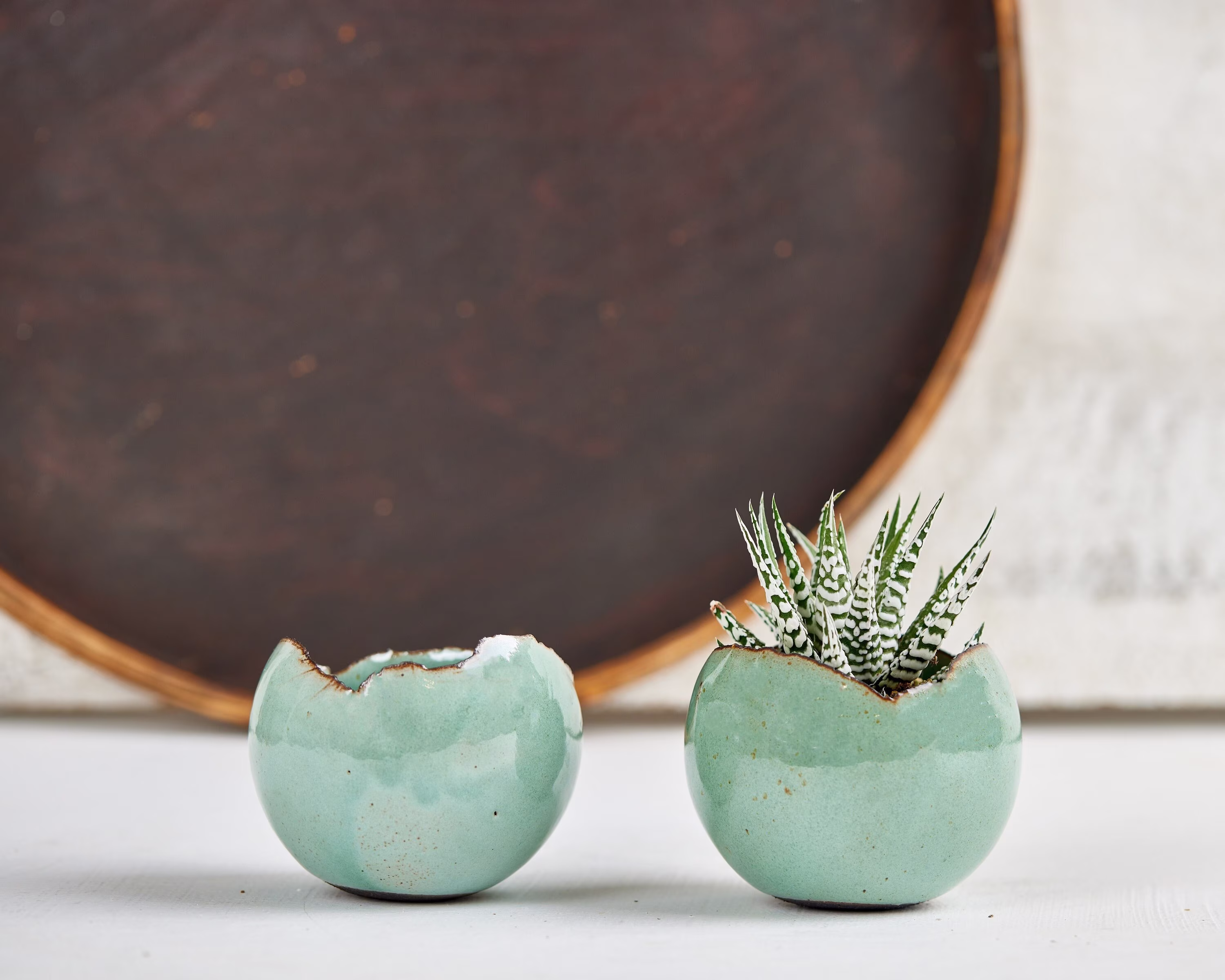 Set Of 2 Medium Turquoise Pottery Handmade Round Planters For Indoor Or Outdoor, Cacti Succulent Planters, New Home Gift