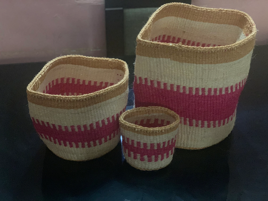 African Sisal Bag, Basket, Kiondo Handbag , A Set Of 3 Nesting Bags, Custom Kiondo Planters/ Home Organing /storage Baskets, Woven Bags