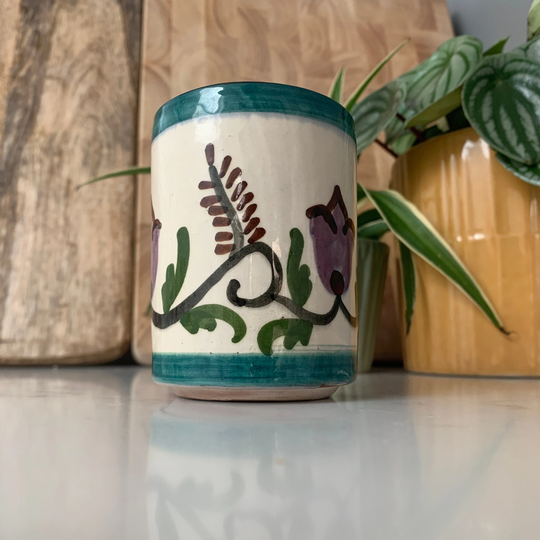 Small Ceramic Hand Painted Vase/Planter Cream, Purple, Green & Brown