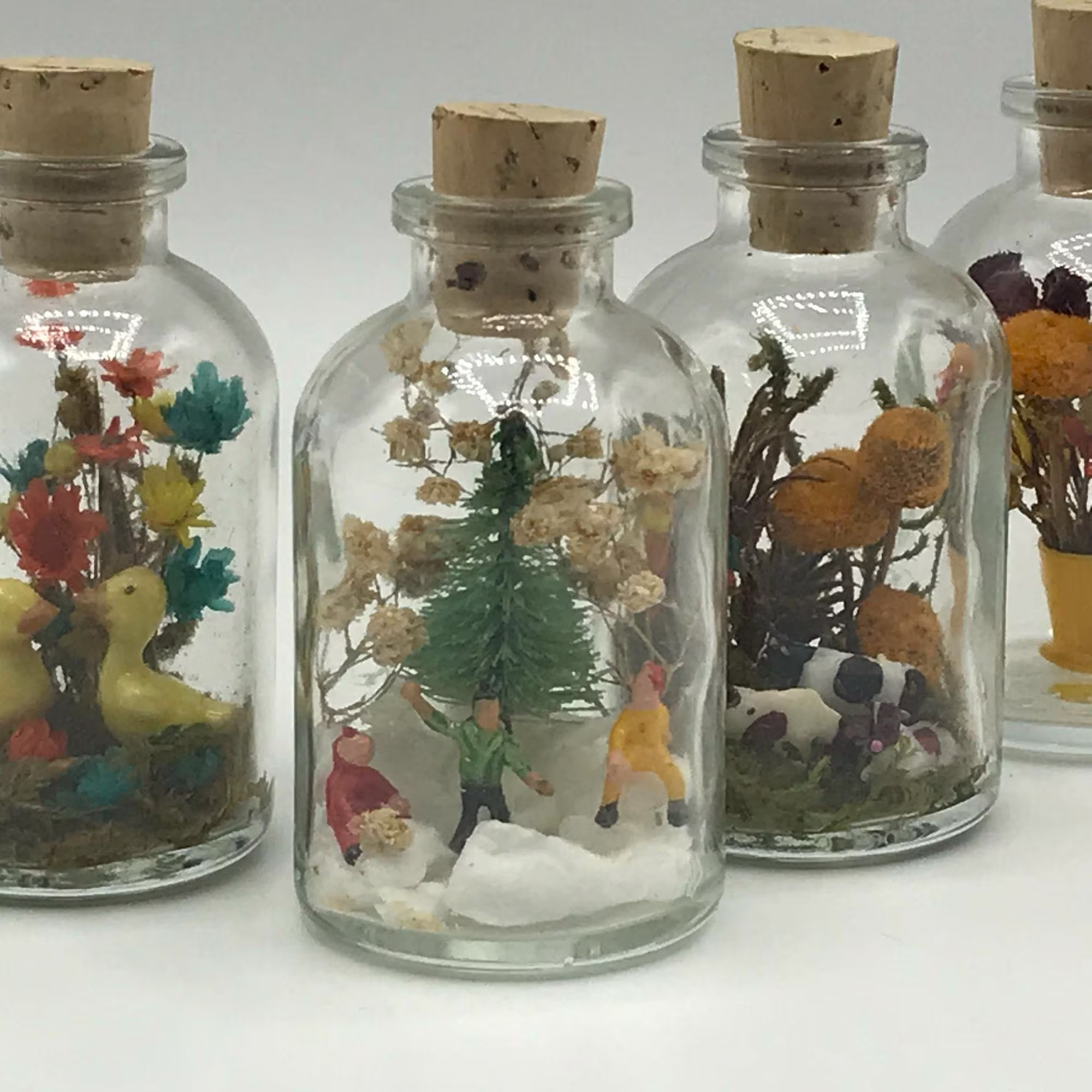 Bundle Of 4 Seasons Diorama in A Bottle Spring, Summer, Winter, Fall, Autumn Scene, Miniature Fairy Garden Shadow Box Decor, Unique Gift