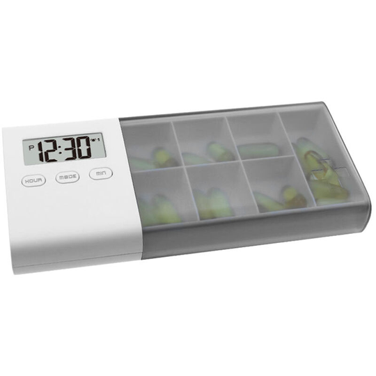 Dust-proof Separated Pill Organizer Pill Box Case Electronic Timer Alarm Clock Reminder Medicine Storage Dispenser,Grey - Grey
