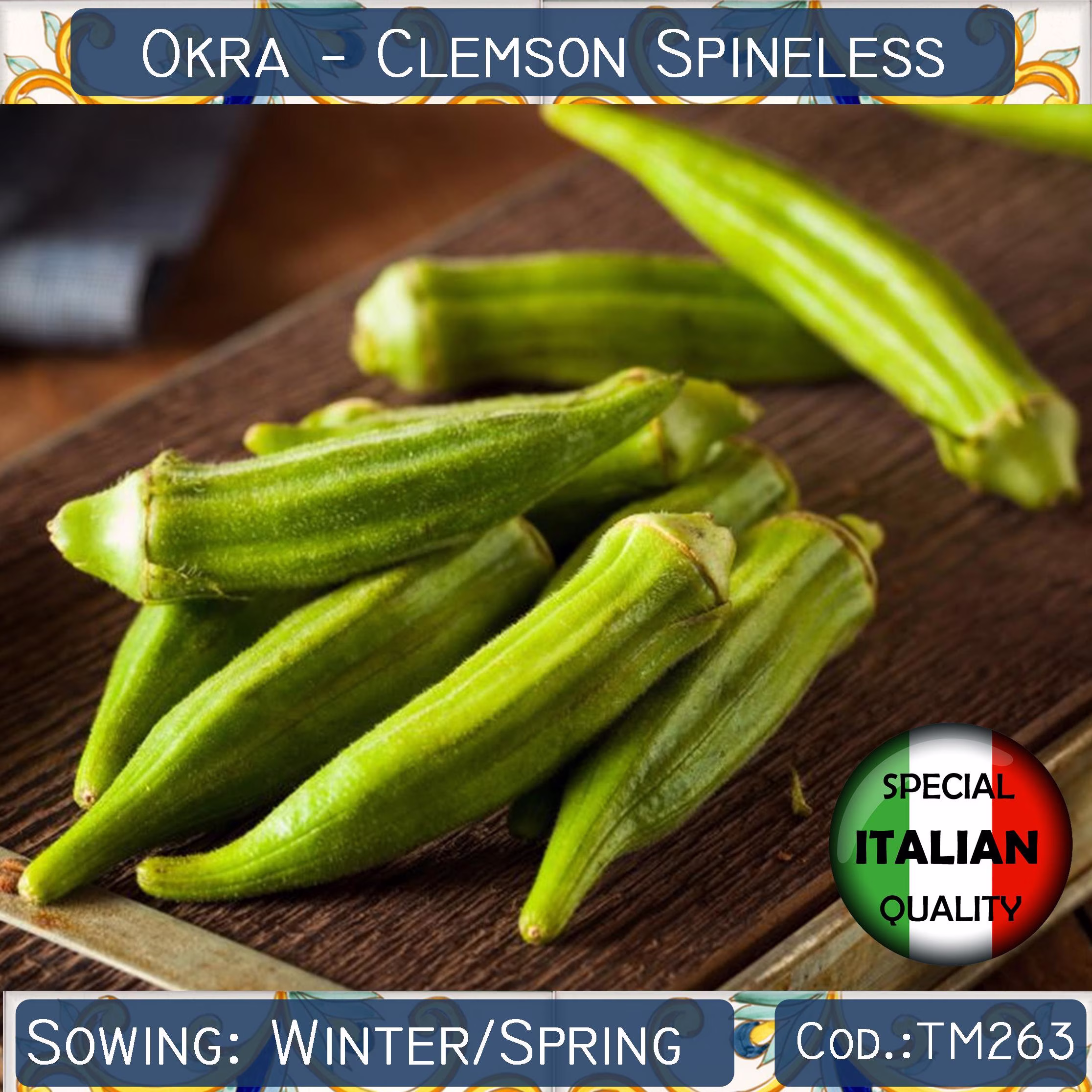10 Okra Clemson Spineless Seeds, Gombo Non Gmo #tm263