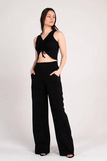 Organic Wide Leg Jersey Trousers - Black Sustainable