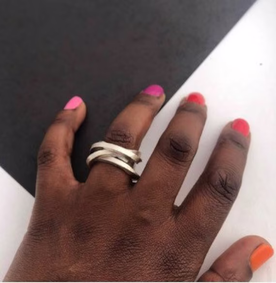 sterling Silver Ring, Organic Shape, Unusual Wraparound Ring